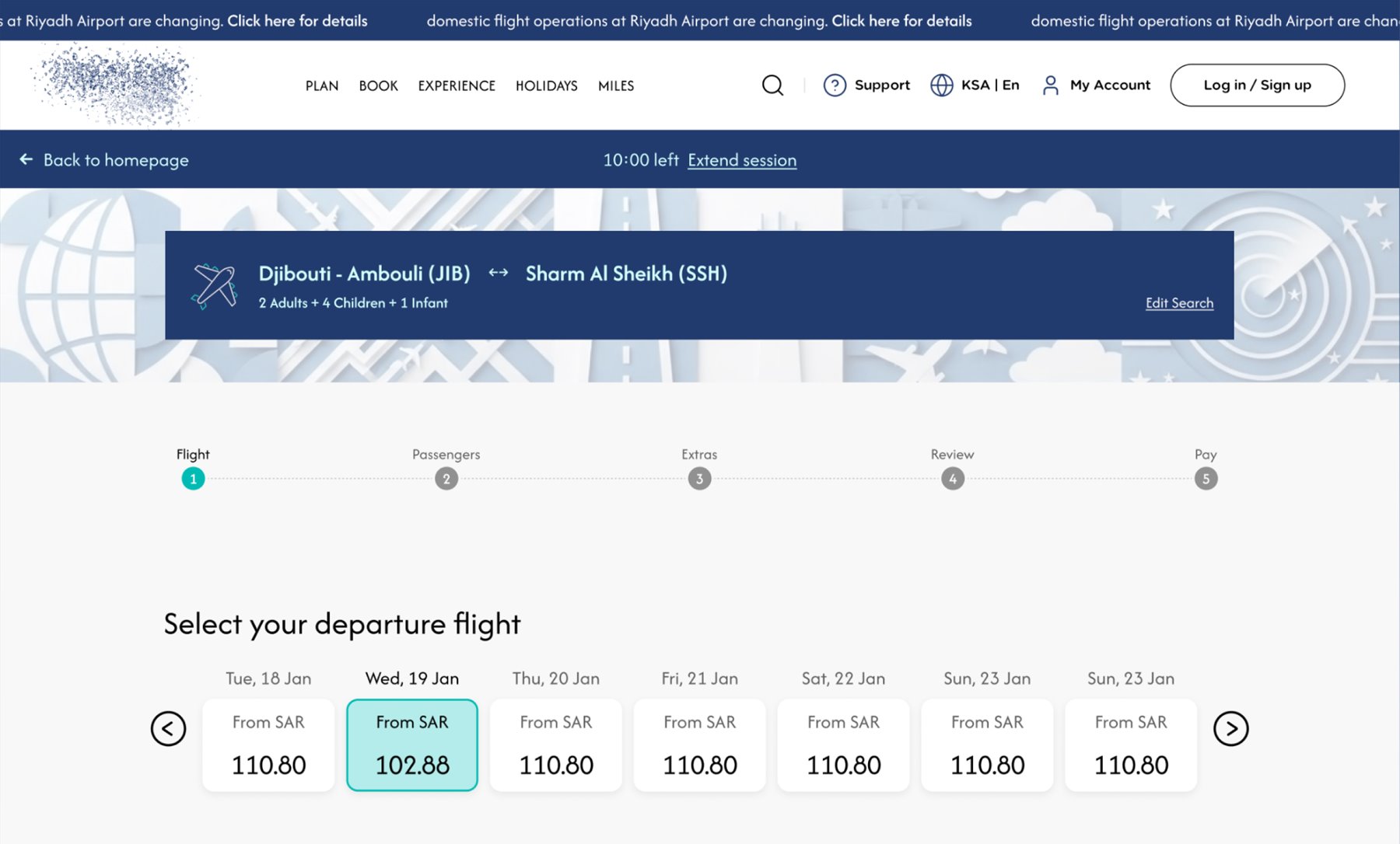 Redesigned flight selection page for an airline website