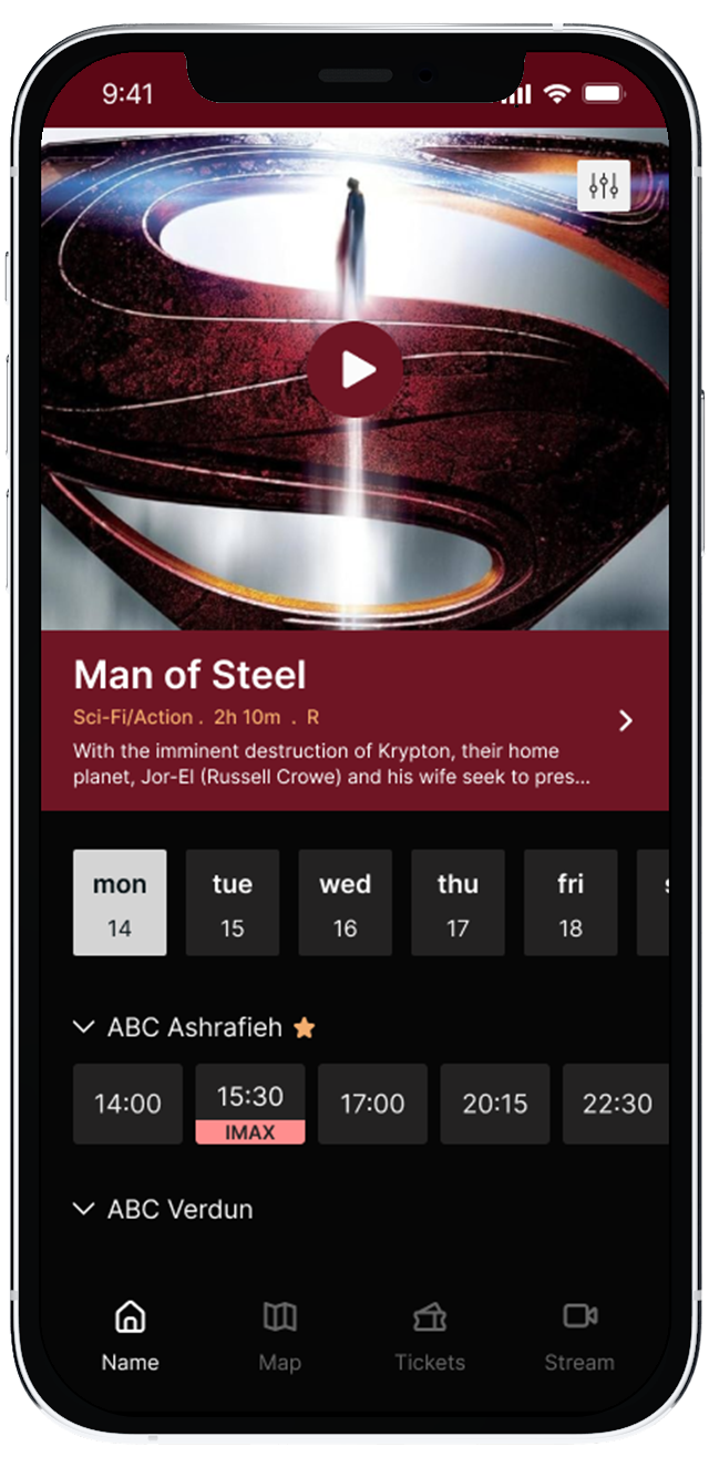 Movee booking screen