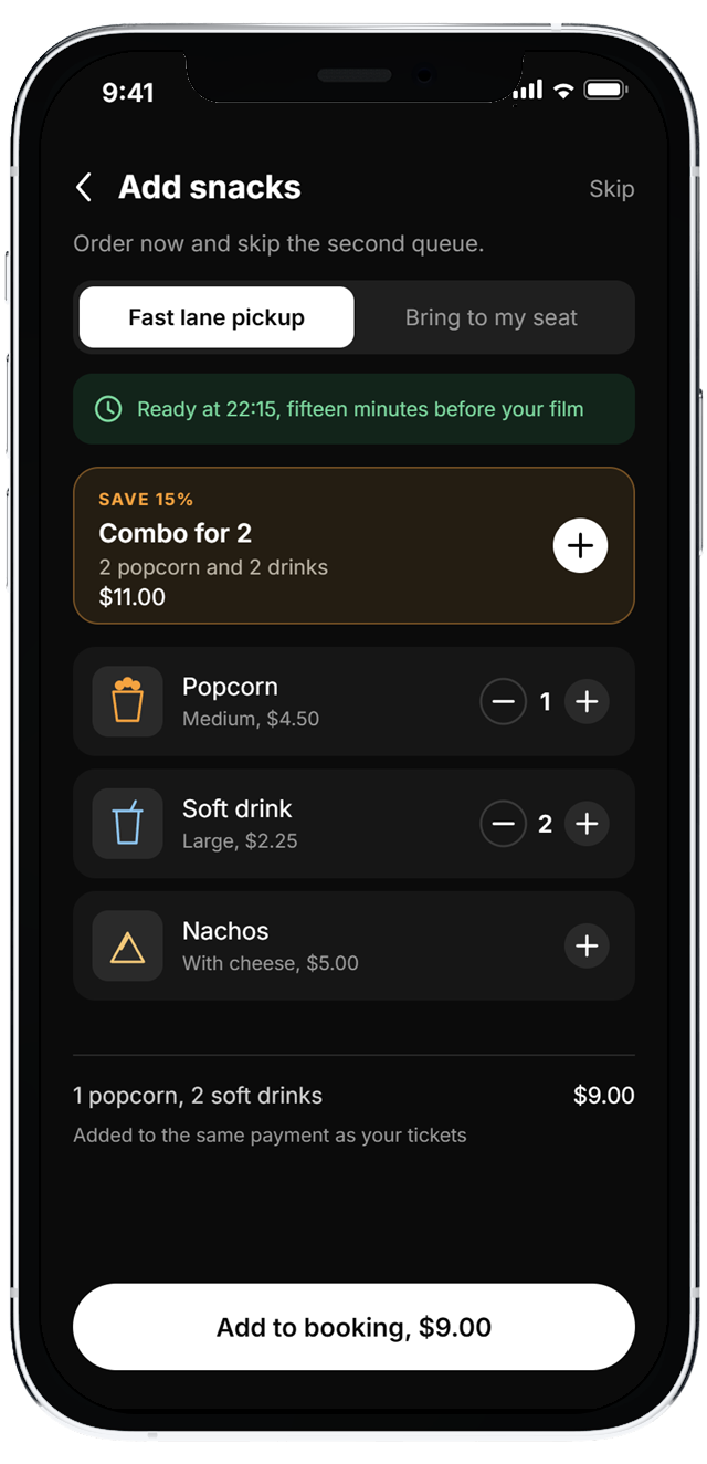 Movee snack pre-order screen