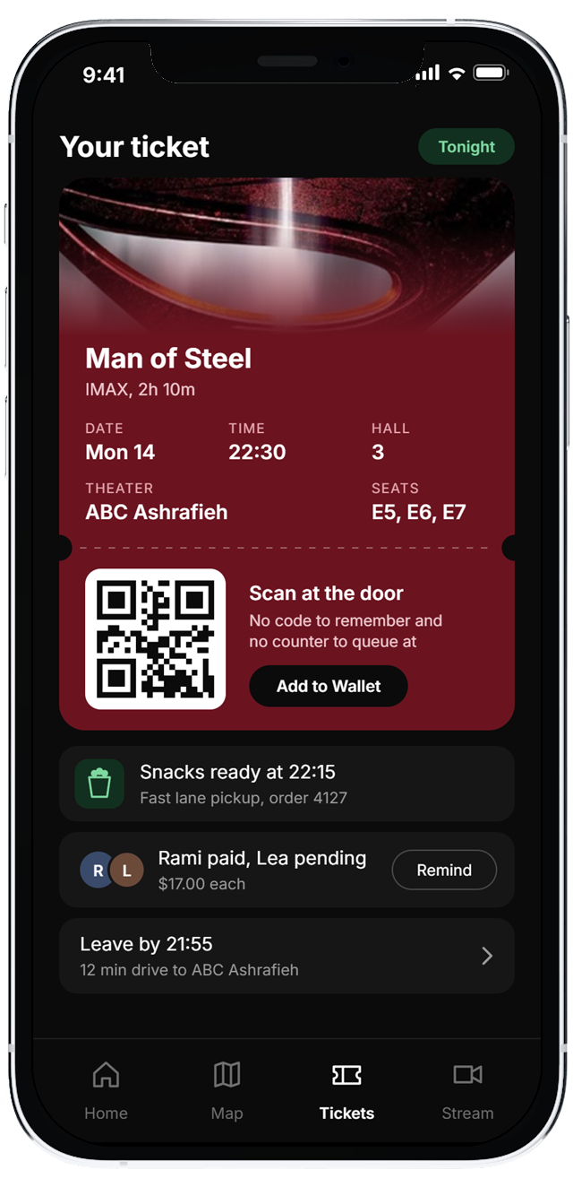 Movee ticket screen