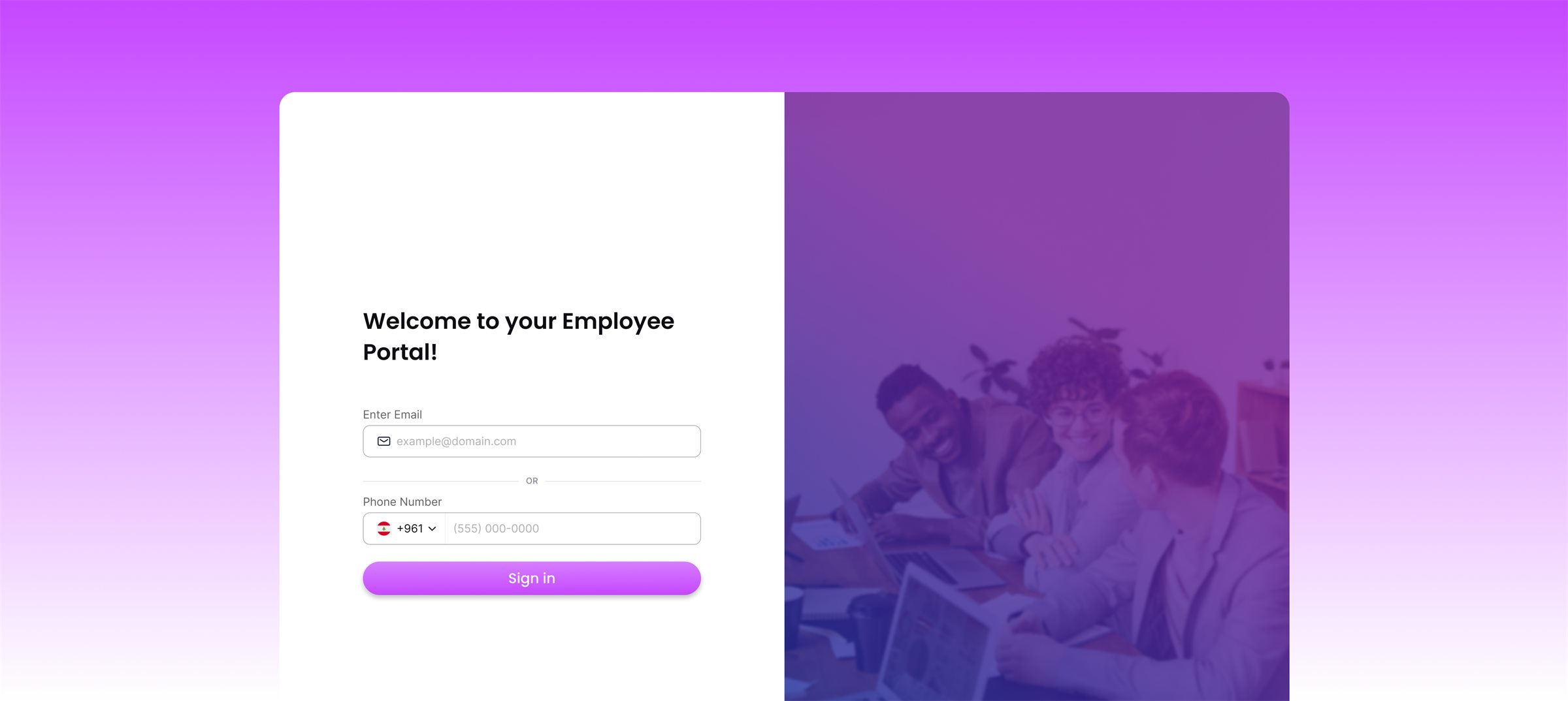 Employee portal sign-in screen